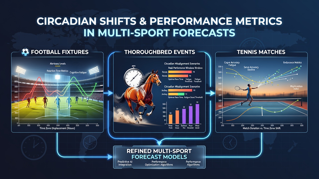 Athletes and horses traveling across time zones show measurable changes in performance metrics tracked by multi-sport forecast models