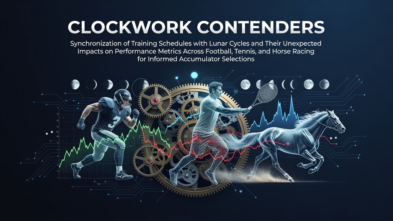 Athletes and trainers reviewing lunar cycle charts alongside performance data for football, tennis, and horse racing schedules