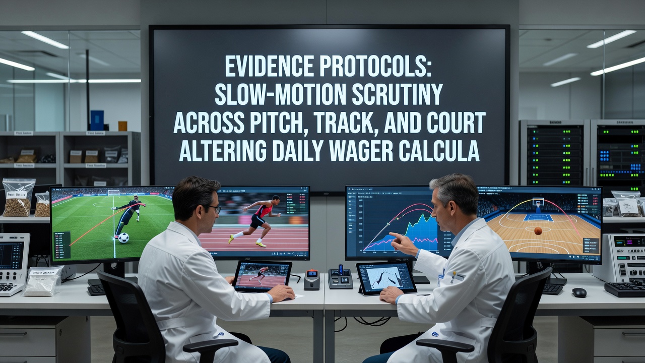 Operators reviewing slow-motion footage to confirm results that update daily betting settlements