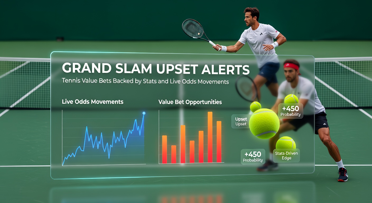 Tennis player launching a powerful forehand during a high-stakes Grand Slam match, capturing the intensity of potential upsets