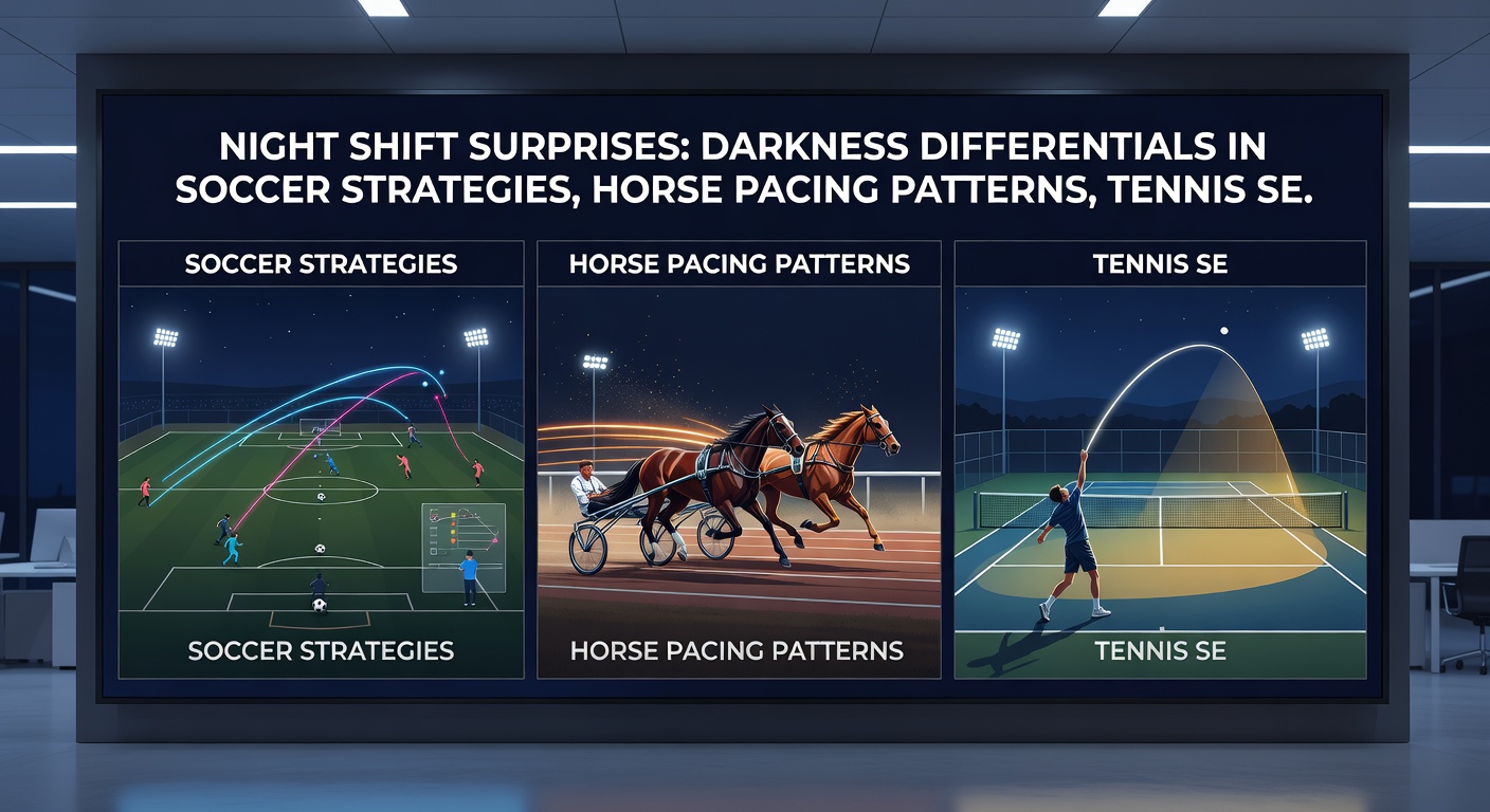 Horse racing under floodlights at night, jockey guiding a pacer through the final turn amid glowing track rails