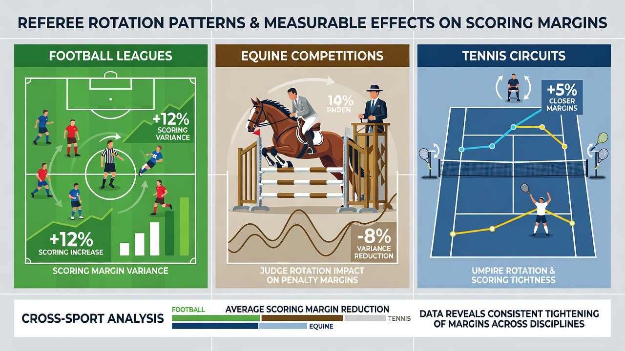 Referee rotation analysis across football pitches, horse racing tracks, and tennis courts showing official positioning patterns
