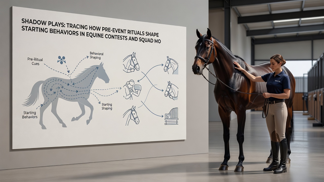 Detailed view of horse pre-race preparation ritual alongside soccer players executing team motivation drills