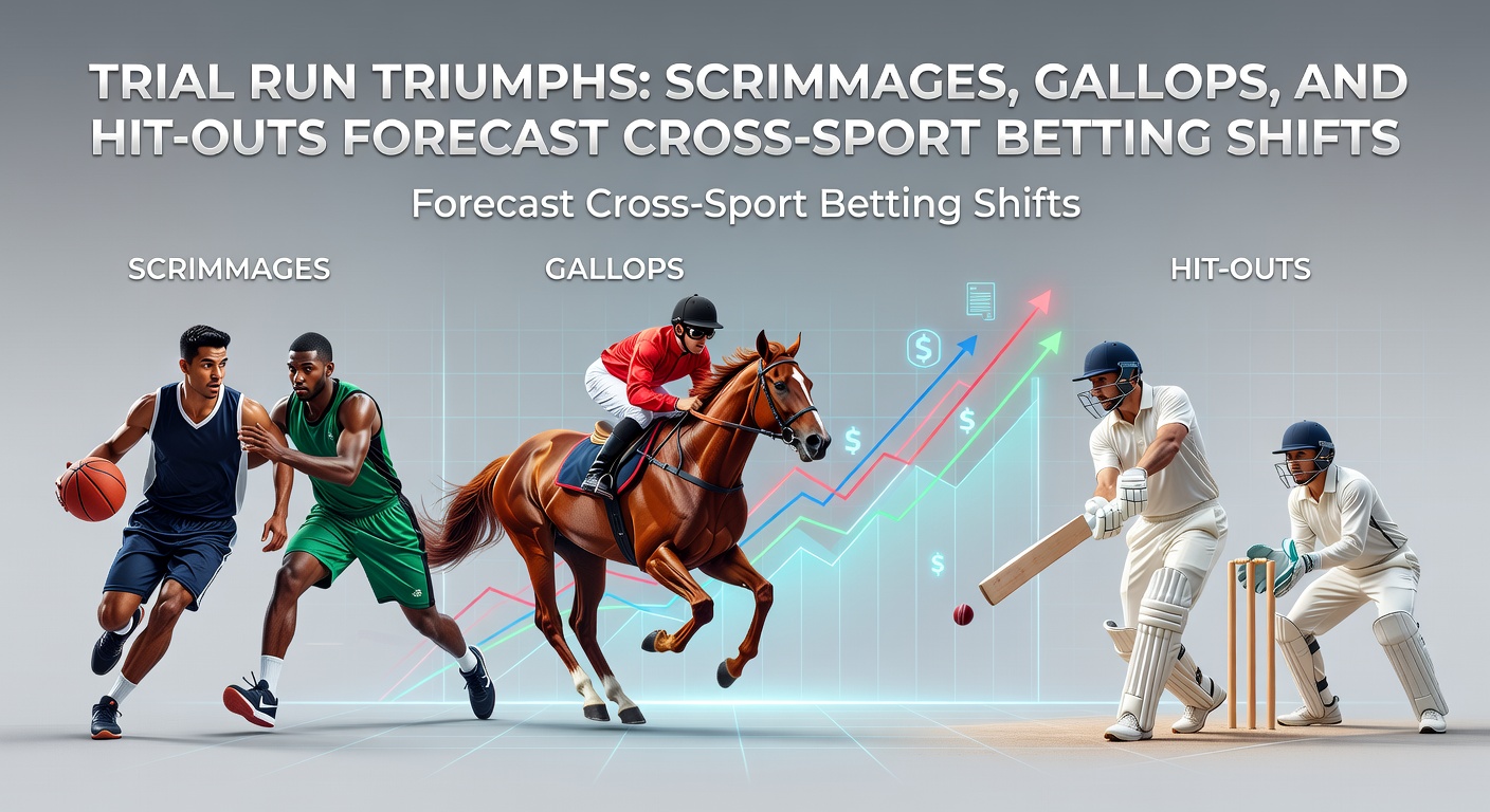 Dynamic collage showing a horse powering through a gallop trial, football players clashing in a scrimmage, and tennis pros rallying in a hit-out session under bright lights